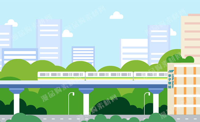 重庆网红建筑轻轨穿楼扁平化动画场景设计素材