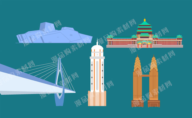 扁平重庆著名建筑图标设计MG动画素材