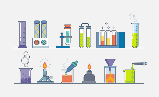 多种烧杯试管化学工具矢量素材