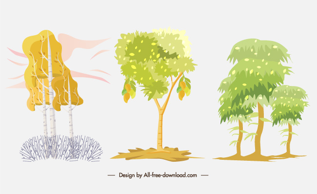 彩绘彩色森林树木设计矢量素材