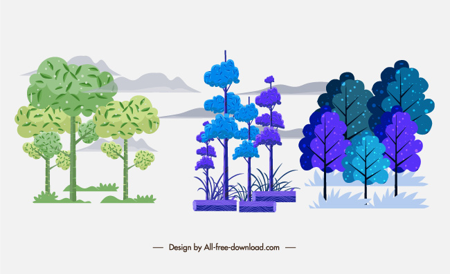 彩绘森林树木设计矢量素材