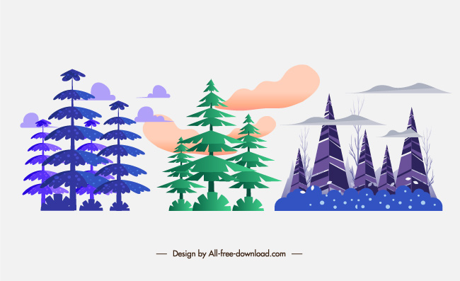 彩绘矢量素材彩色森林树木设计矢量素材