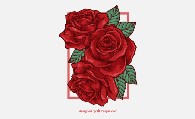卡通手绘红色玫瑰花植物矢量素材
