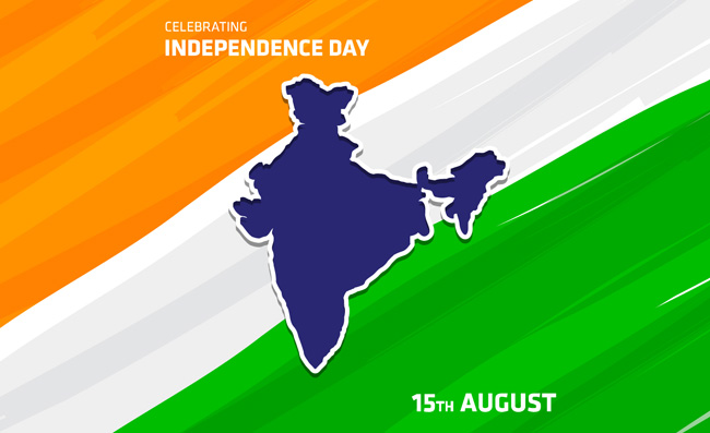 印度独立日国旗上的地图素材