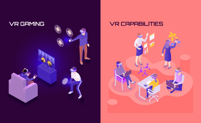 戴VR头显的科技办公人物矢量图片下载