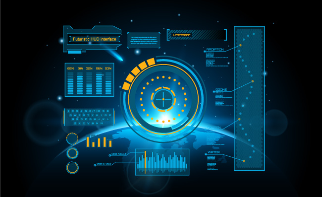 地球蓝色虚拟科技图表界面模板矢量素材