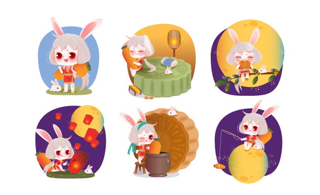 可爱中秋兔子月饼素材