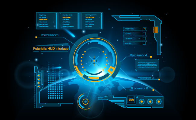 蓝色地球虚拟HUD界面模板矢量素材