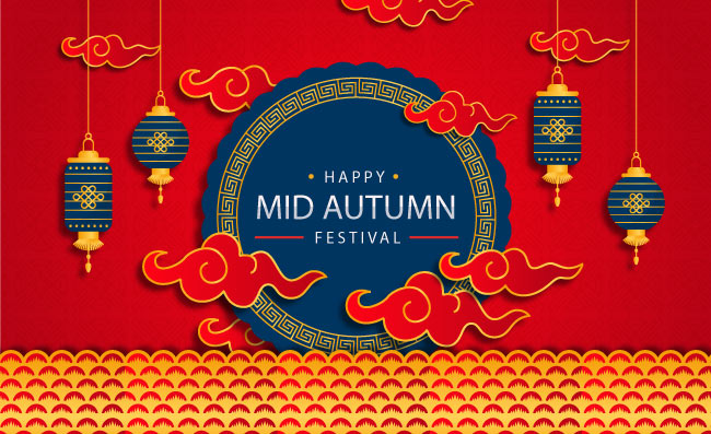 中秋节日素材灯笼祥云矢量
