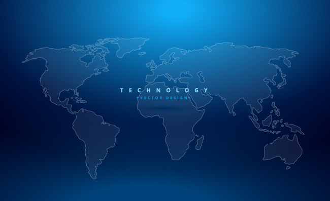 蓝色世界地图科技背景矢量素材