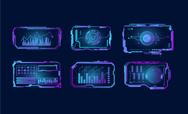 蓝紫色科技边框数据元素矢量
