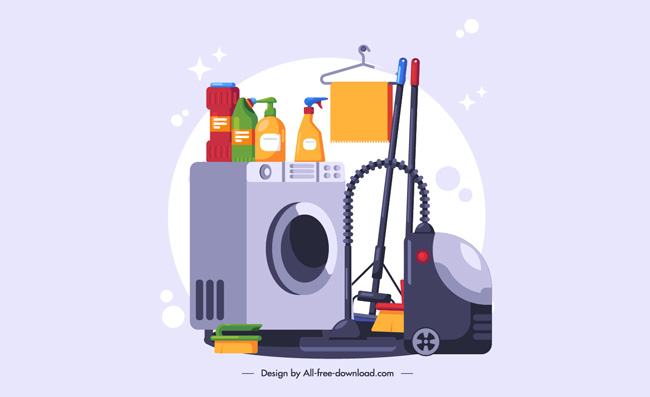 清洁元素洗衣机吸尘器矢量素材