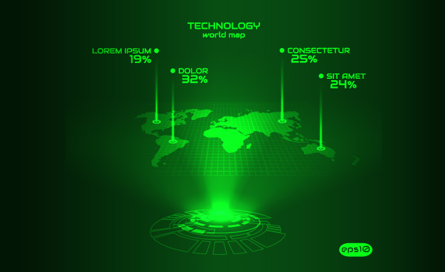 矢量绿色炫光科技世界地图背景素材