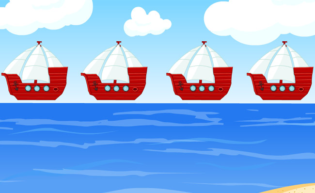 海洋上行驶的船只二维手绘动漫场景设计