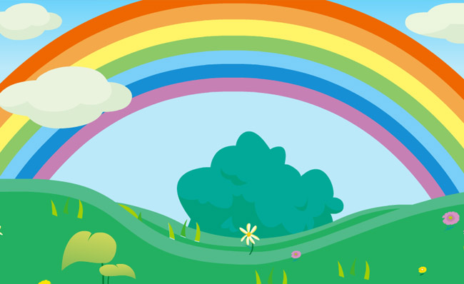 儿童绘本草地彩虹插画背景设计素材