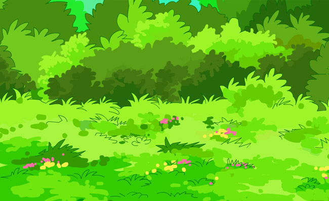 绿色森林旁的草坪动漫场景设计素材