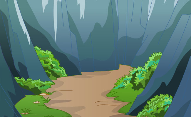 峡谷下的一条小路手绘动漫插画场景