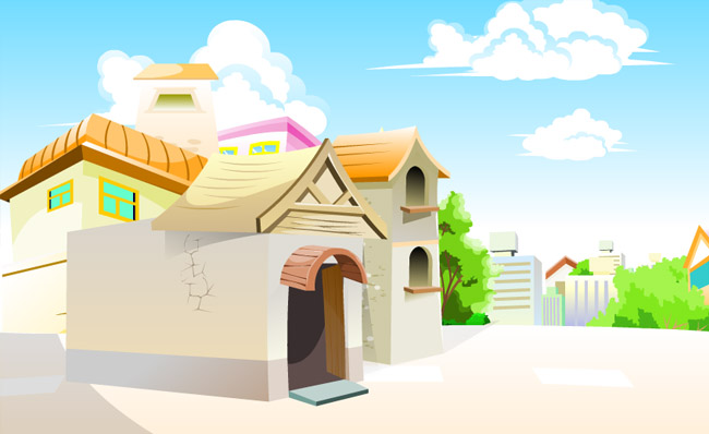 小房屋建筑独栋居民住宅动漫背景设计