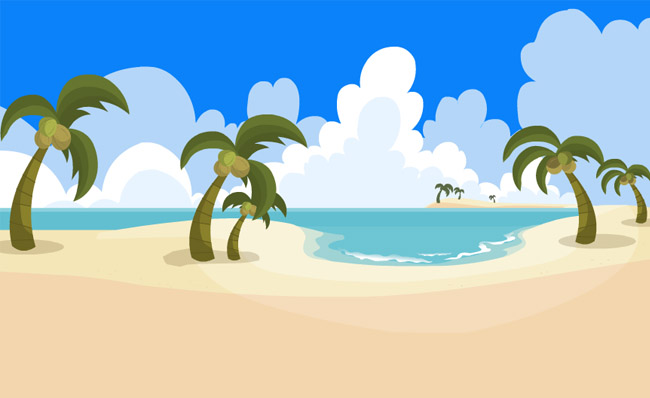 海滩沙滩海景手绘二维动漫背景设计素材