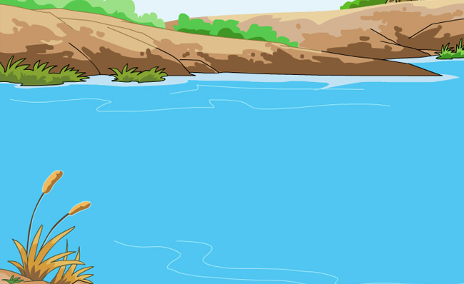 野外河流河岸线手绘动漫卡通背景设计