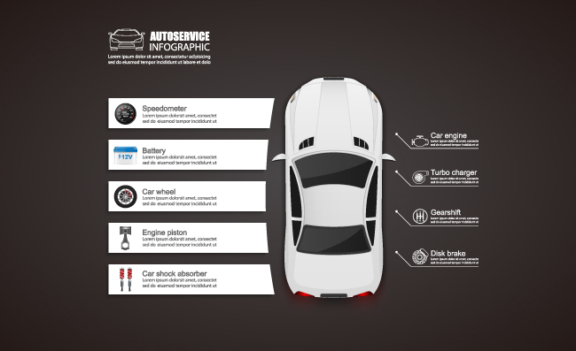 白色小汽车信息分析图表素材