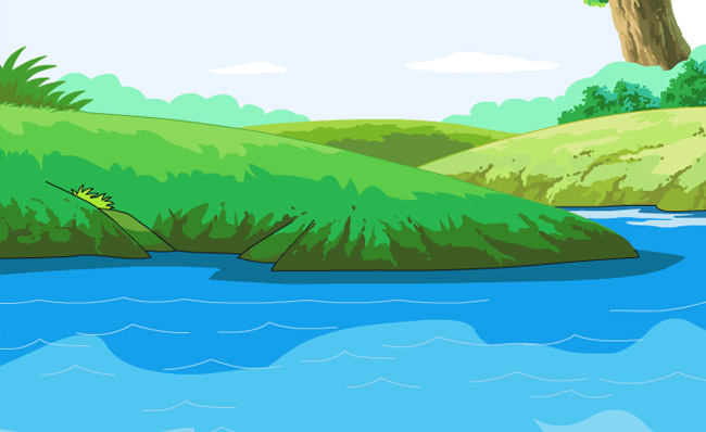 湖水河流旁绿草大树场景设计素材