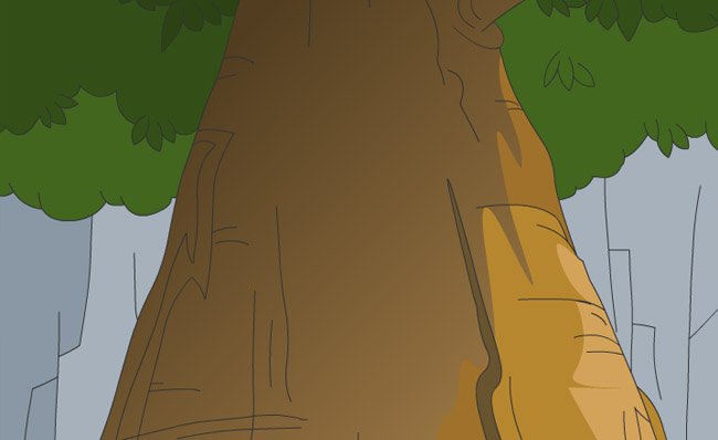 仰视大树干手绘动漫卡通背景设计素材