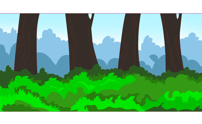 茂密的森林大树手绘卡通动漫背景设计素材