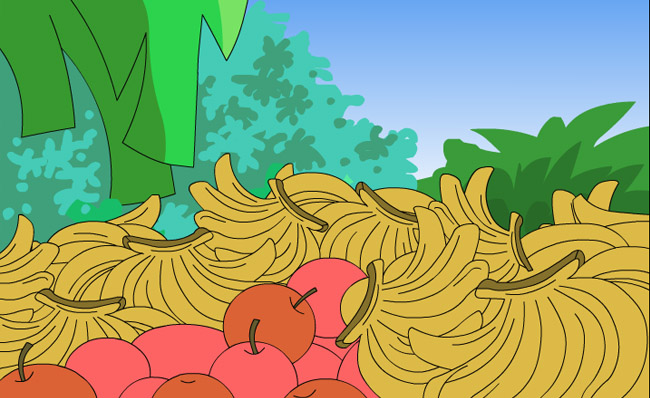 香蕉和苹果果园种植基地卡通动漫背景