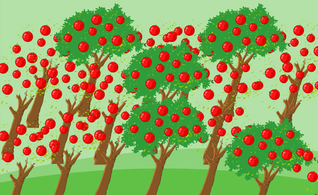 卡通动漫课件开发红色苹果树林背景设计