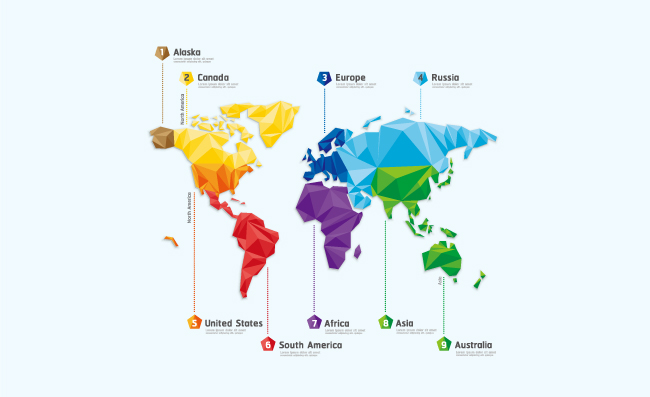 彩色地图标签素材世界地图图表