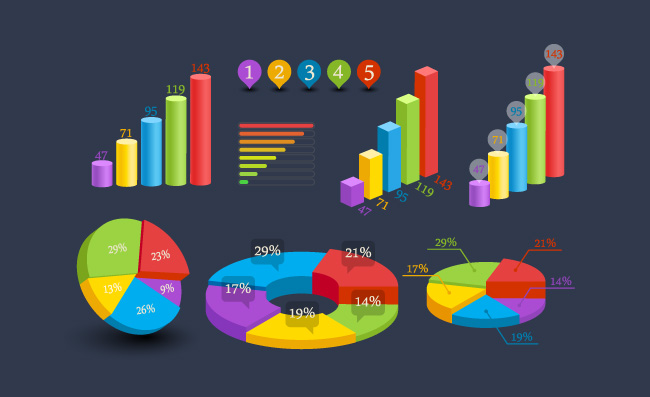 彩色立体图表素材矢量元素