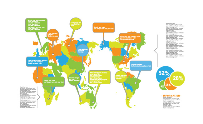 彩色世界地图信息标注矢量图表