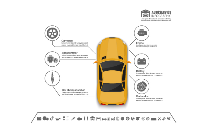 黄色小汽车信息分析图表素材
