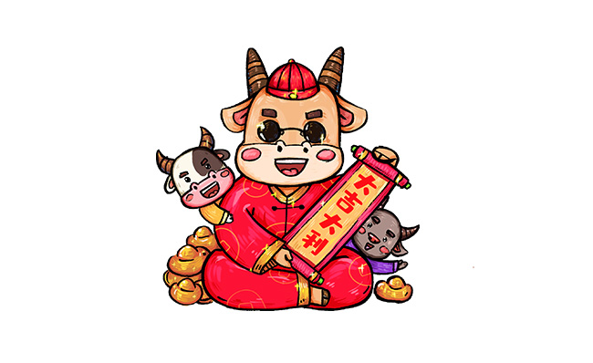 牛年大吉大利祝福卡通海报背景素材