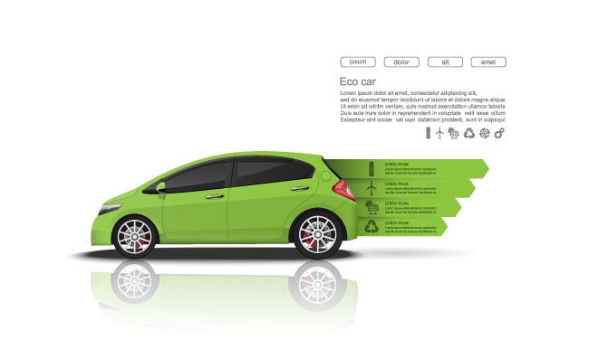 绿色小汽车信息分析图表素材