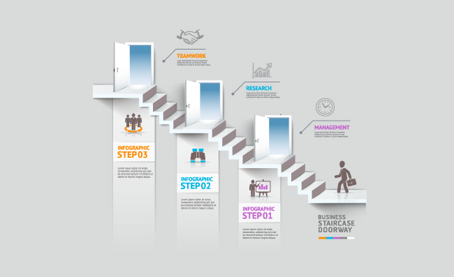商务上台阶的人物信息图分析模板