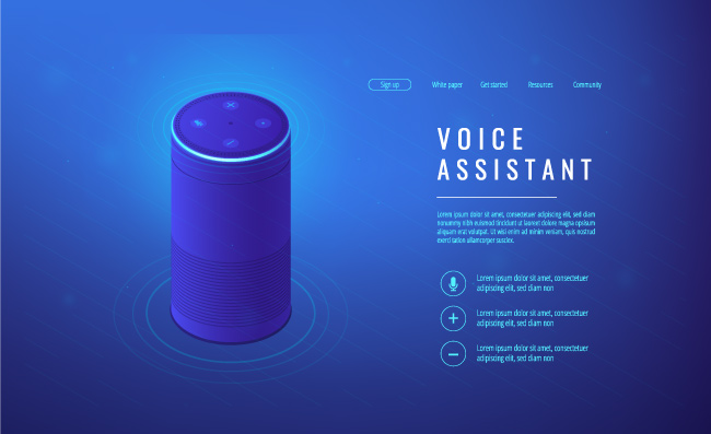 等距智能扬声器语音助手语音激活数字助理矢量图片