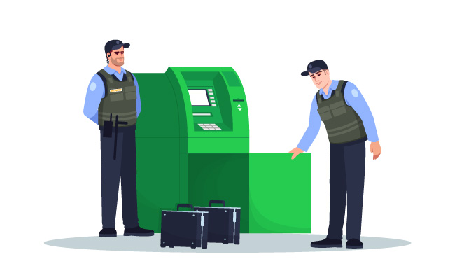 ATM终端矢量图守卫专业财务运作人员自动取款机矢量图