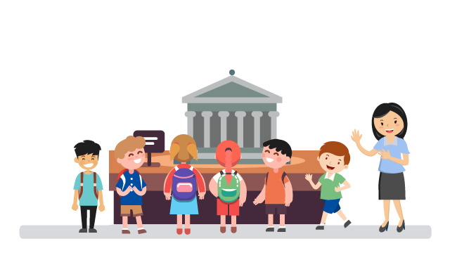 博物馆观光的小学生场景元素图片