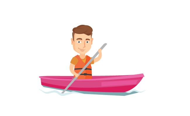 乘船旅行的年轻人在划独木舟的旅行人矢量插画皮划艇矢量图