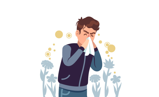 春季过敏打喷嚏咳嗽流鼻涕向量人物图片
