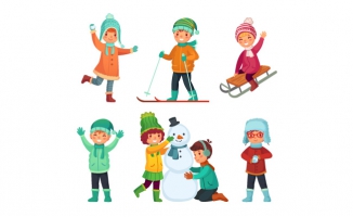 孩子们拉雪橇堆雪人打雪