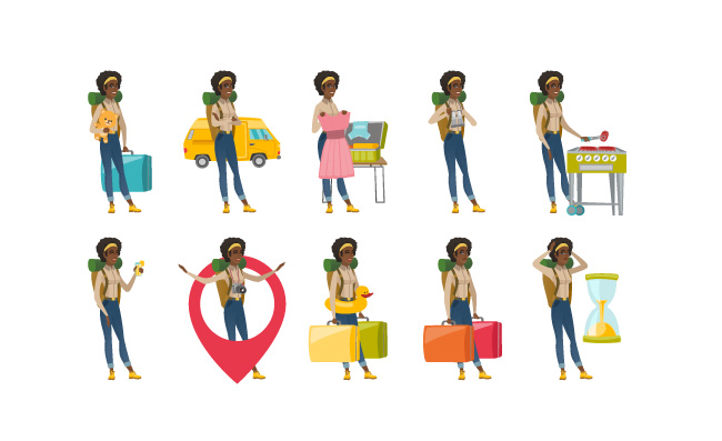 非洲旅行者女人插图矢量旅行者图片