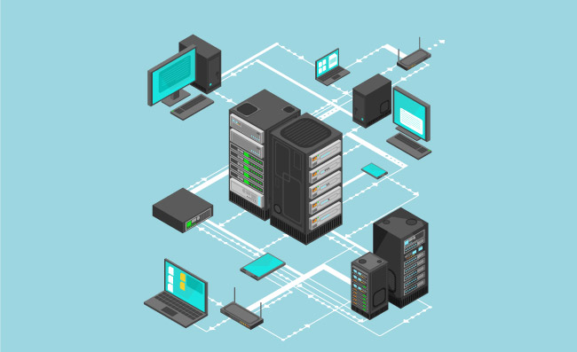 数据网络管理网络服务器计算机设备矢量等距图