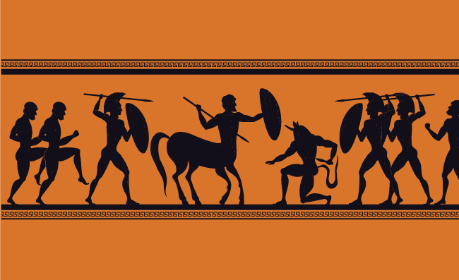 古希腊神和半人马座历史神话剪影矢量图像艺术图片