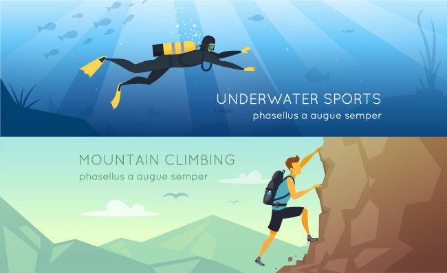 极限运动潜水和攀岩矢量远动人物图