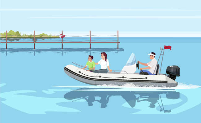家庭出游乘坐快艇娱乐人物场景素材图片