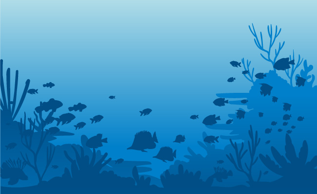 大海海底风景鱼类动物剪影矢量素材