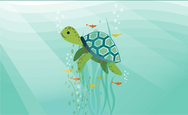 海底被困住的卡通矢量小乌龟动物素材元素